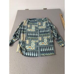 Cato Sweater Womens Medium Blue Green Lightweight‎ Pullover Aztec Geometric 3/4